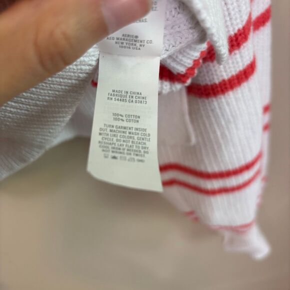 Aerie White Ribbed with Red Striped U Neck Pullover Sweater Size Medium - Picture 7 of 7